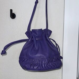 Purple Leather Drawstring Bag